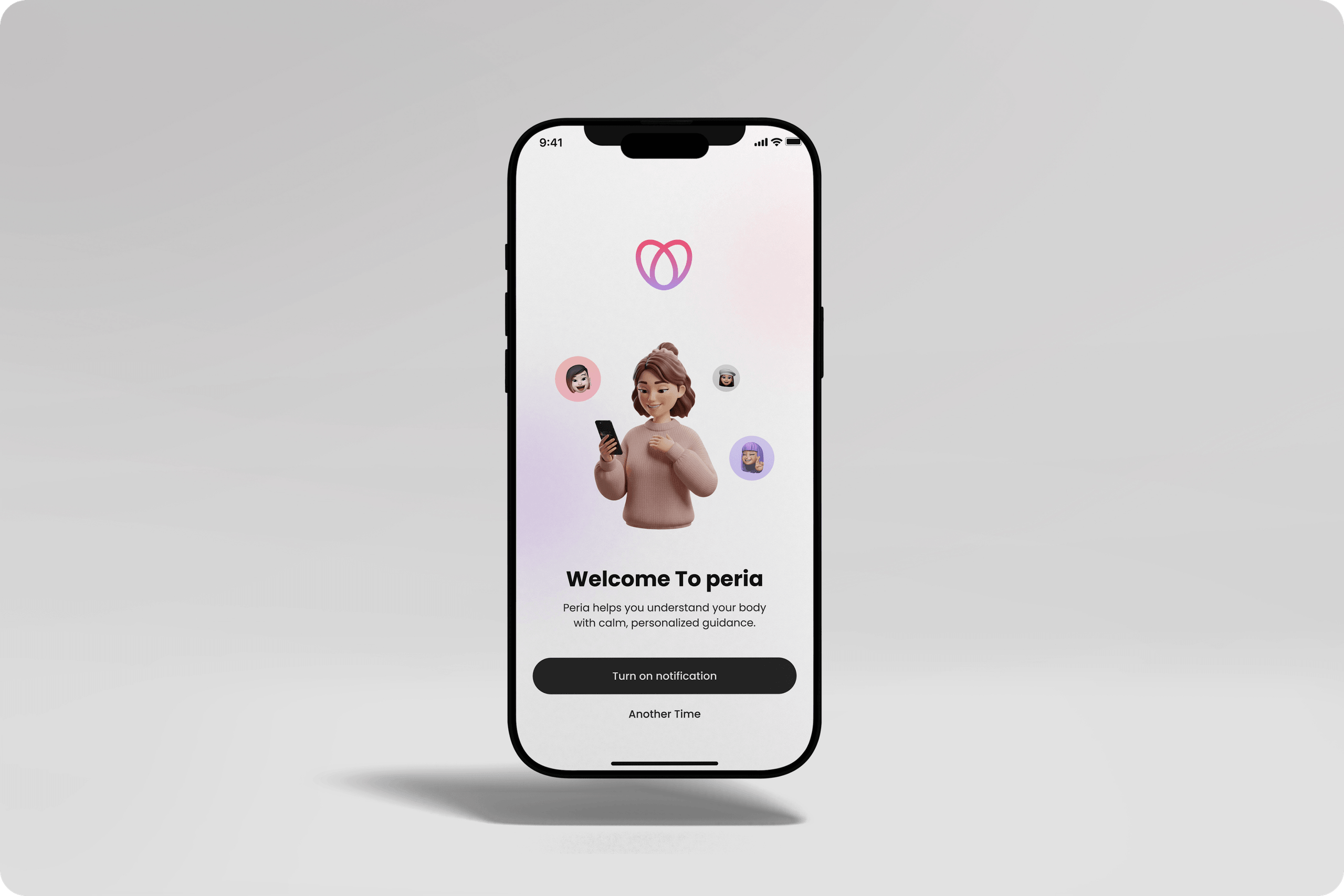 Peria app welcome screen on a phone