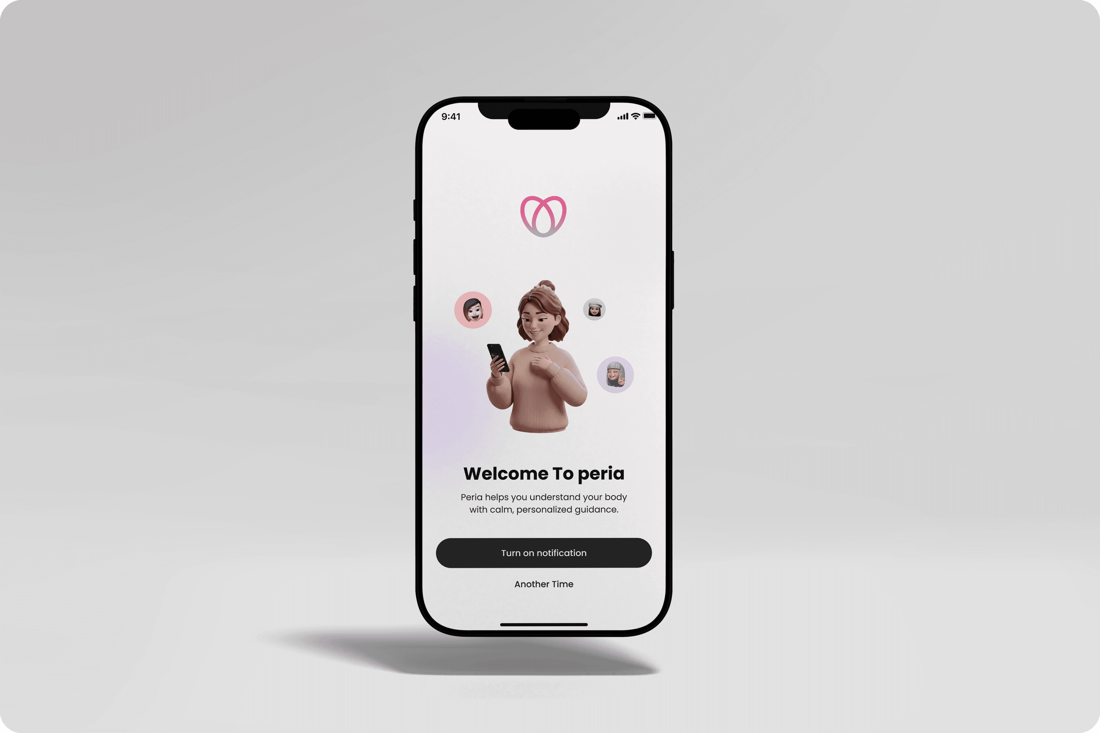 Peria app welcome screen on a phone
