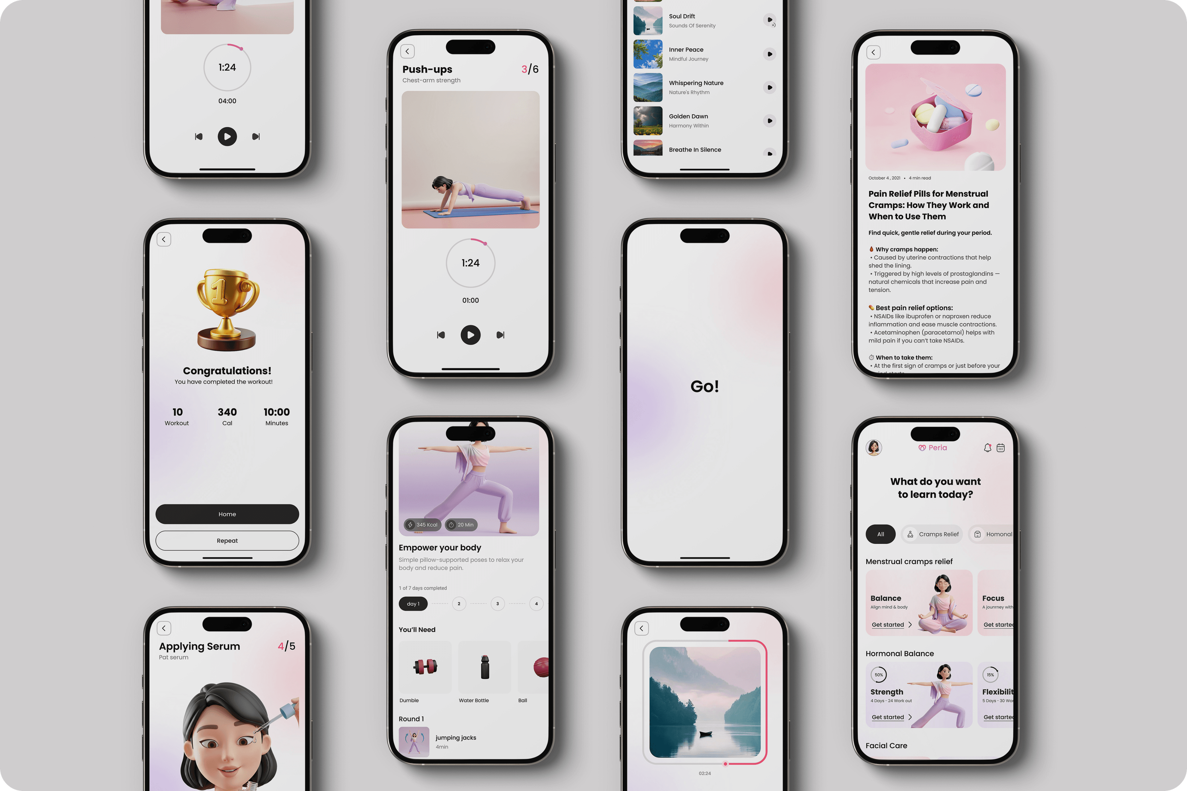 Health content and resources screens
