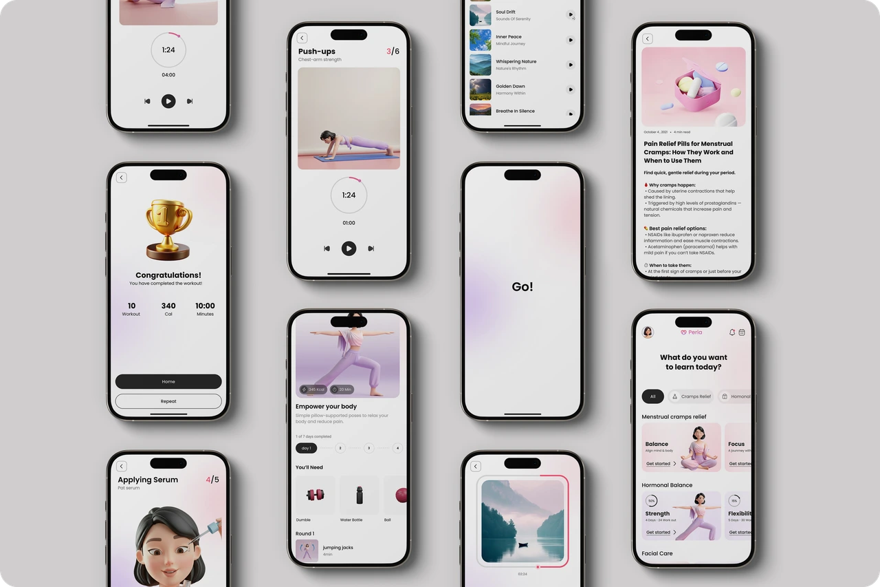 Health content and resources screens